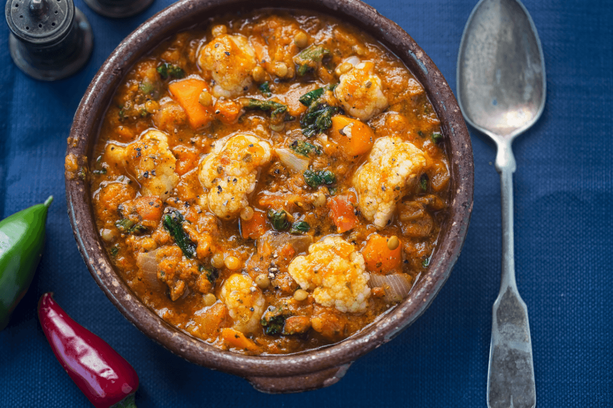 Coconut dahl with cauliflower and silverbeet