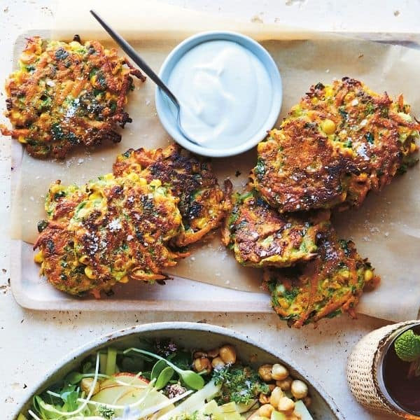 Corn, Spring Onion and Broccoli Fritters