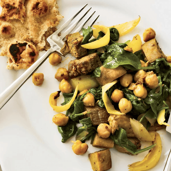 Curried Eggplant with Chickpeas and Spinach
