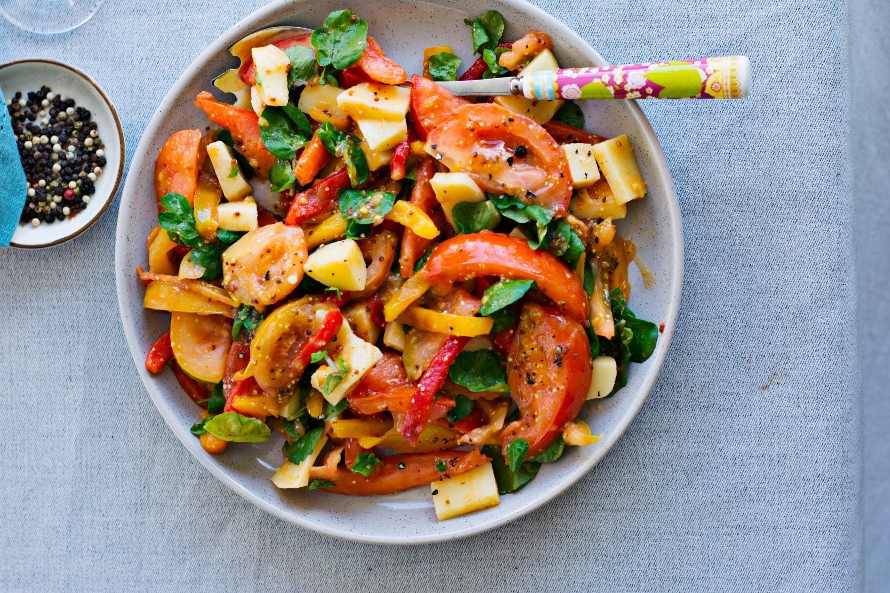 Fire roasted Capsicum, Tomato and Mozzarella Salad