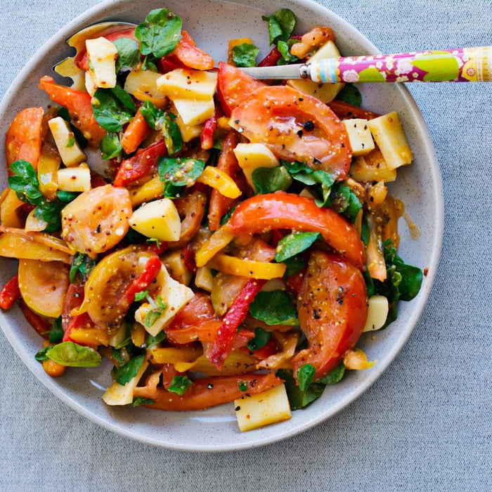 Fire roasted Capsicum, Tomato and Mozzarella Salad