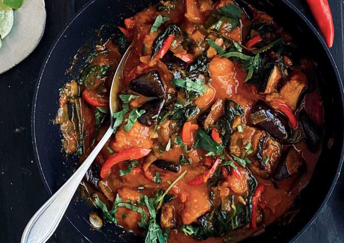 Pumpkin and Eggplant Red Curry with Tomato Paste
