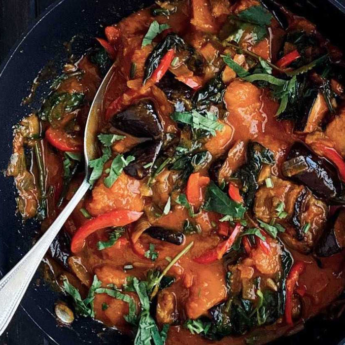 Pumpkin and Eggplant Red Curry with Tomato Paste