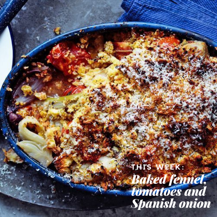 Baked Fennel, Tomatoes and Spanish Onion