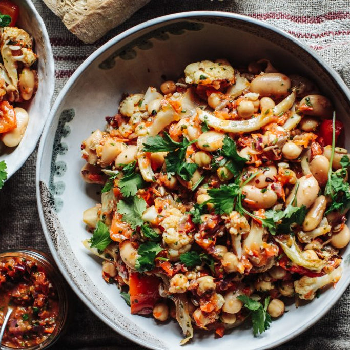 Roast Cauliflower, Fennel and White Bean Salad with Roast Tomato Salsa