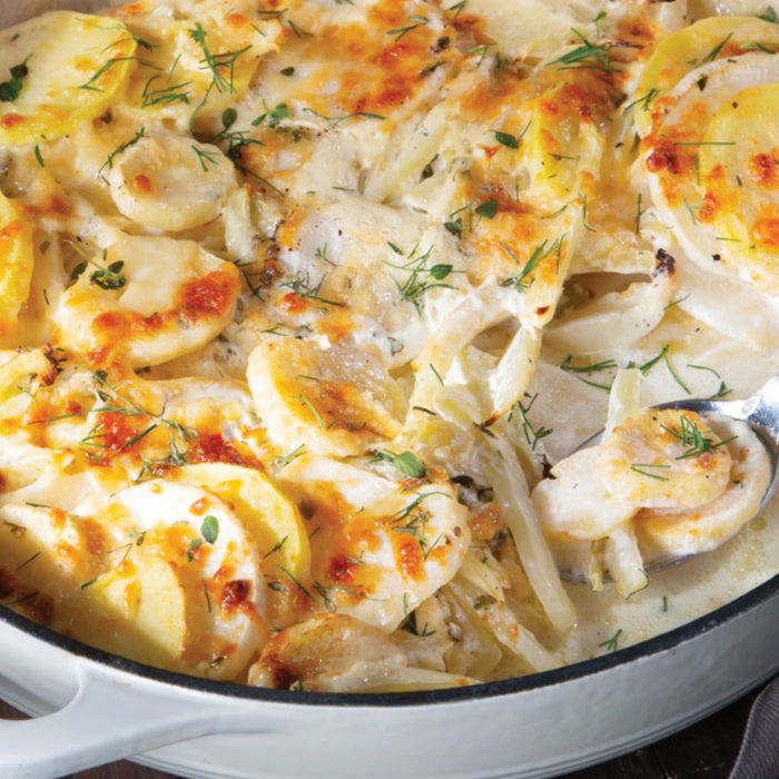 Scalloped Potato, Parsnip, Turnip and Fennel Casserole
