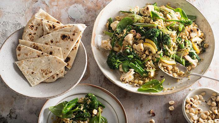 Broccolini, cauliflower and freekeh salad