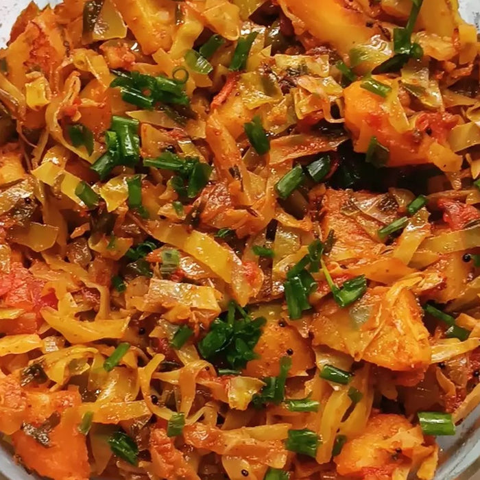 Cabbage, Potato And Spring Onion Subji