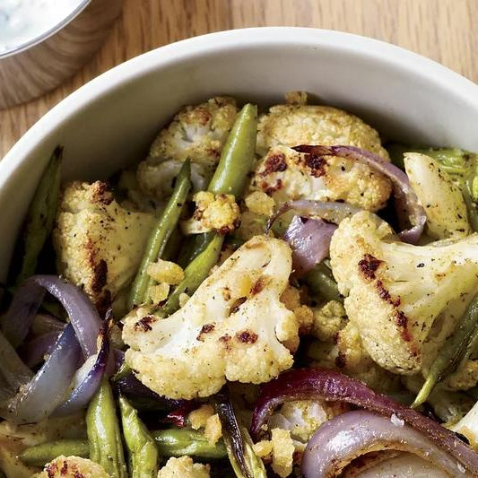 Curried Cauliflower and Green Bean Salad with Lemon Yogurt