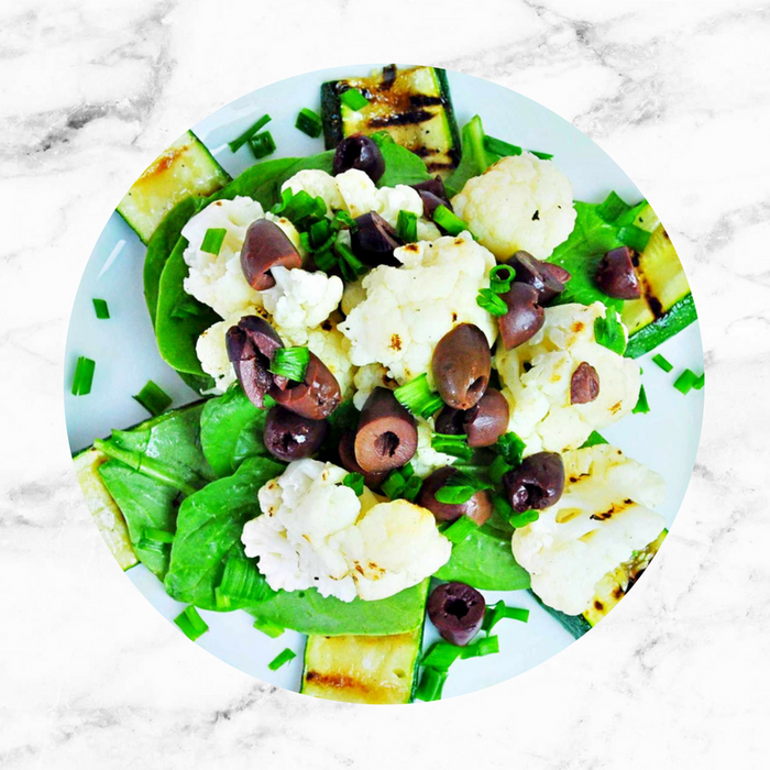 Warm Grilled Cauliflower and Spinach Salad