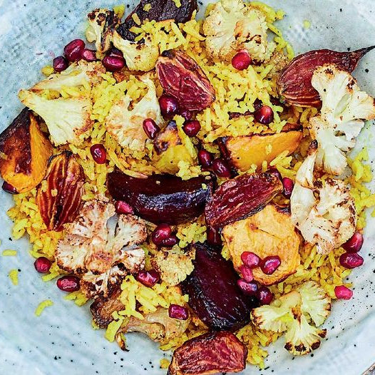 Winter Pilau with Beetroot, Cauliflower and Coriander Chutney