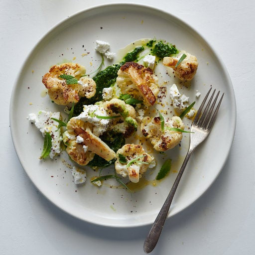 Pan-Roasted Cauliflower With Kale Pesto and Feta