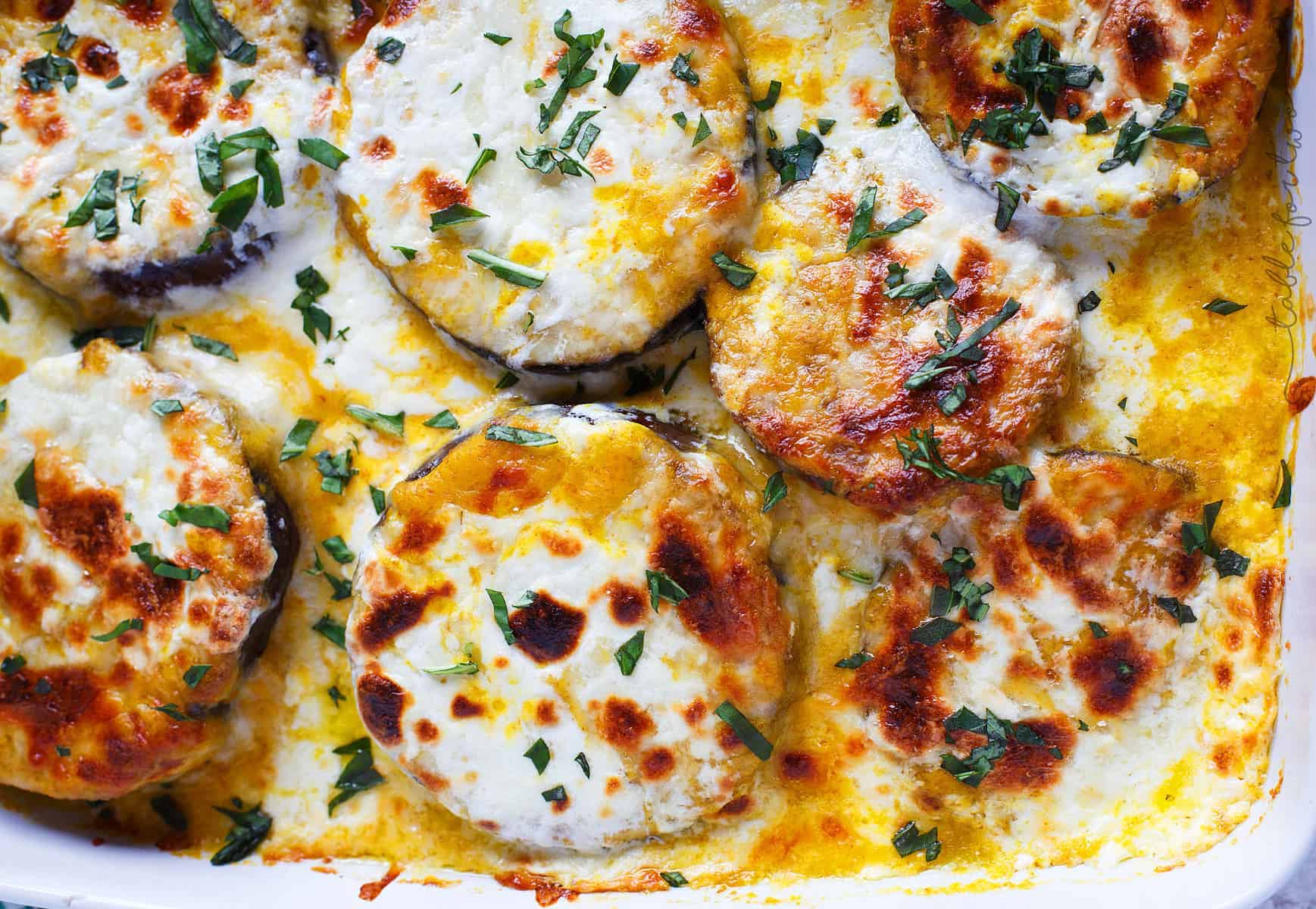 Pumpkin Eggplant Parmesan Casserole with Burrata