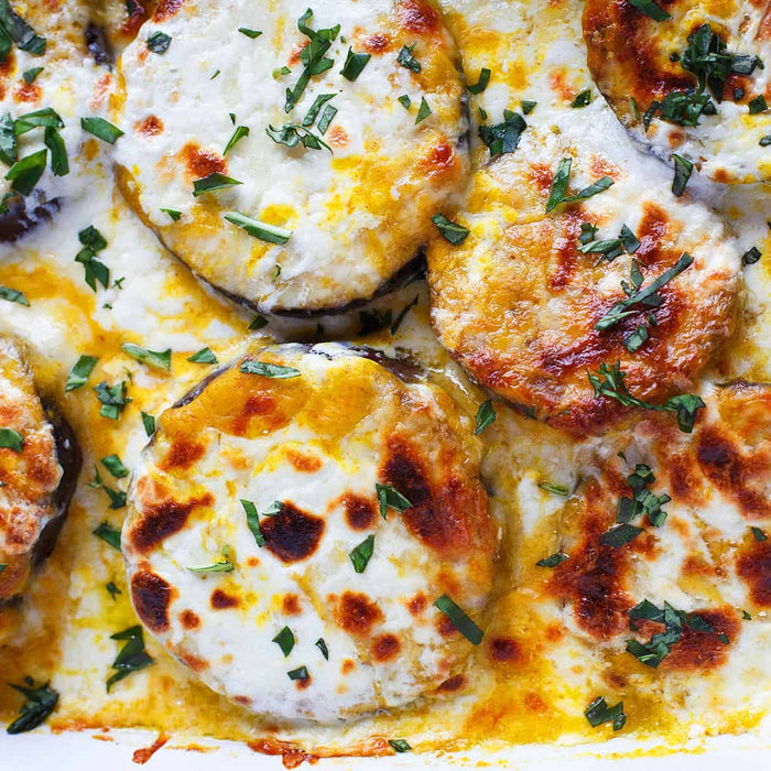 Pumpkin Eggplant Parmesan Casserole with Burrata