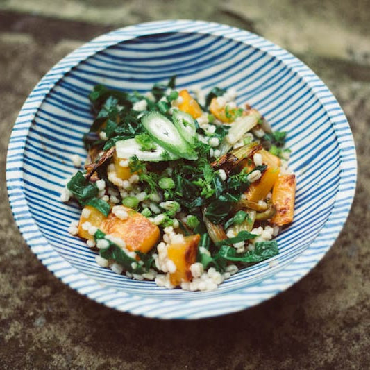 Blackened Swede And Fennel Salad With Pearl Barley And Winter Greens