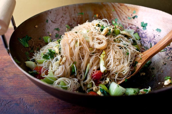 Stir-Fried Rice Stick Noodles With Bok Choy and Cherry Tomatoes