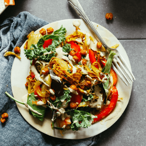 Curry Roasted Fennel Salad with Rosemary Tahini Dressing