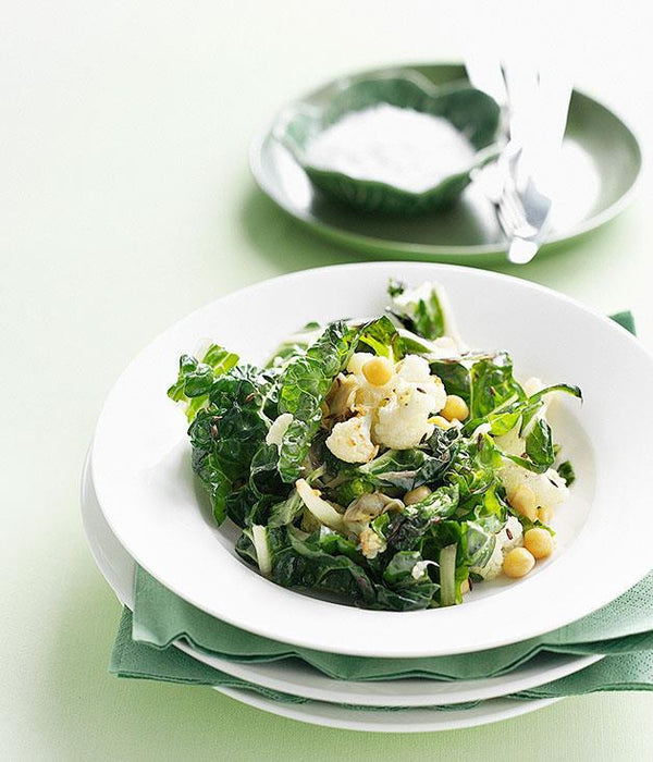Bodega's fried cauliflower, chickpea, and silverbeet salad