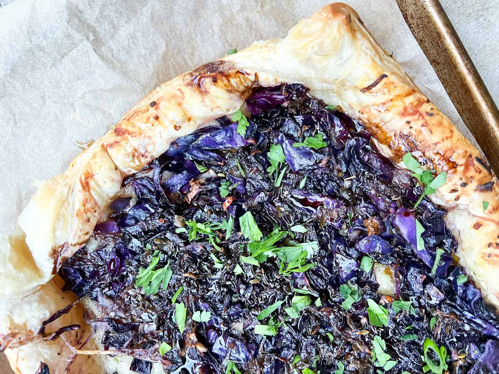 Caramelized Red Cabbage, Onion, and Leek Tart