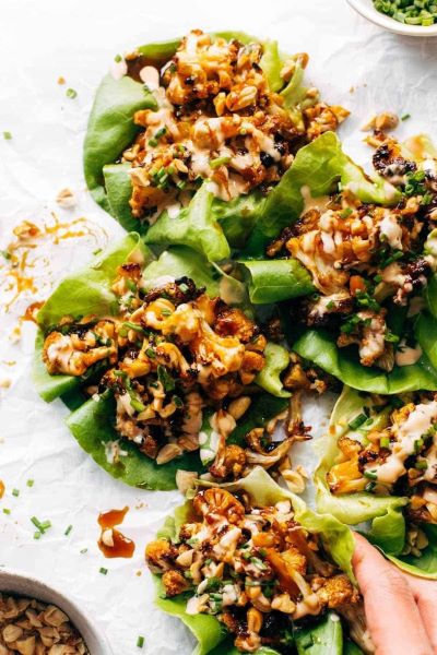 Roasted Cauliflower Lettuce Wraps with Korean BBQ-Inspired Sauce