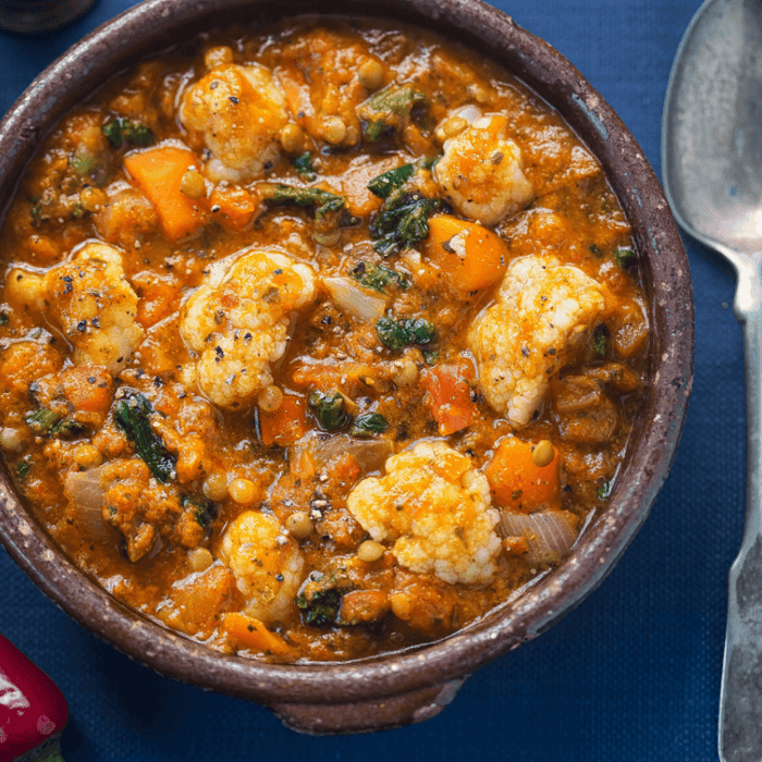 Coconut dahl with cauliflower and silverbeet