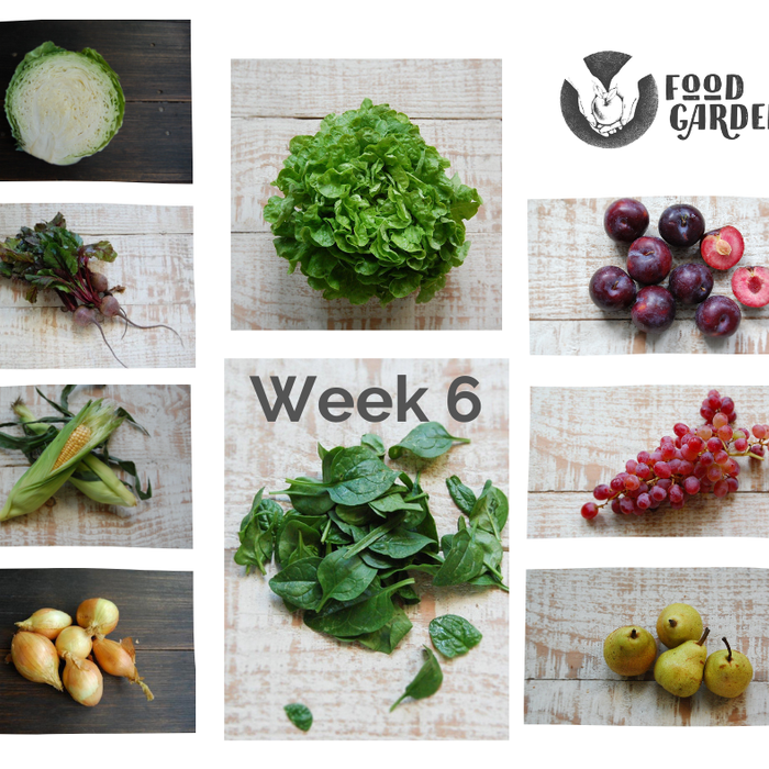 Week 6 - Nashi Pears, Blood Plums, Akane Apples, Sweet Corn, Tomato, Sebago Potato and Beetroot with Leaves