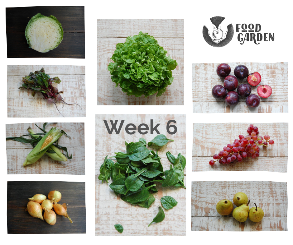 Week 6 - Nashi Pears, Blood Plums, Akane Apples, Sweet Corn, Tomato, Sebago Potato and Beetroot with Leaves