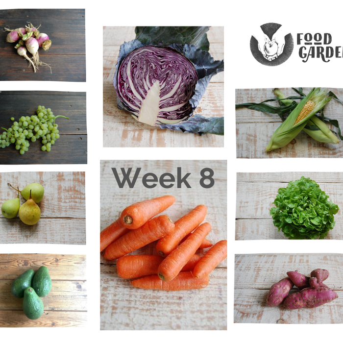 Week 8 - Red Sweet Potato, Red Cabbage, Yellow Capsicum, Sweet Corn and Sultana Grapes