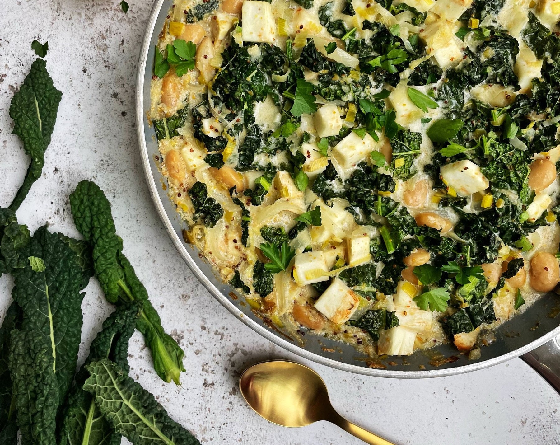 One Pan Celeriac, Butter Bean & Kale Bake