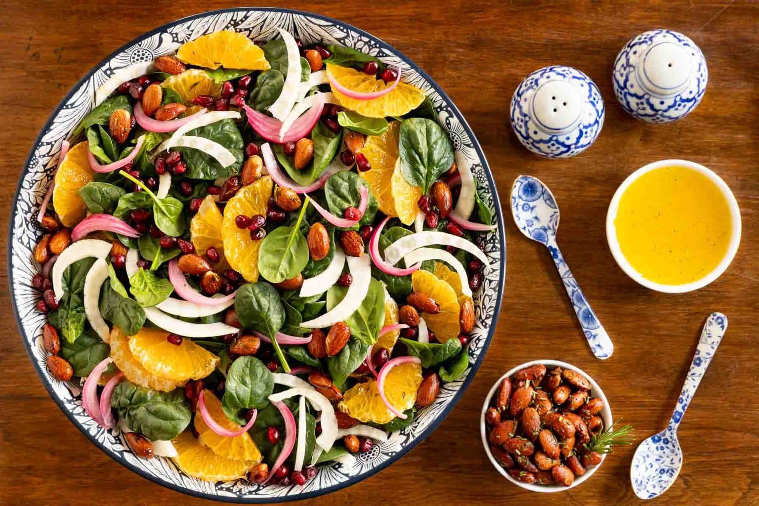 Orange Fennel Spinach Salad with Honey White Balsamic Dressing