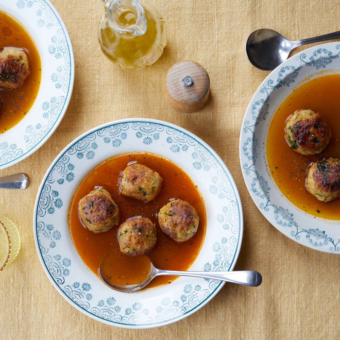 Parsnip, Apple and Chickpea Albóndigas in Saffron-tomato Broth