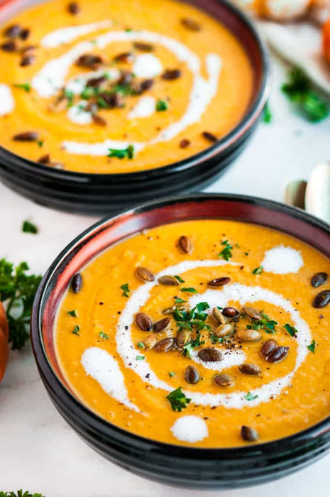 Pumpkin Carrot Fennel Soup with Roasted Pepitas