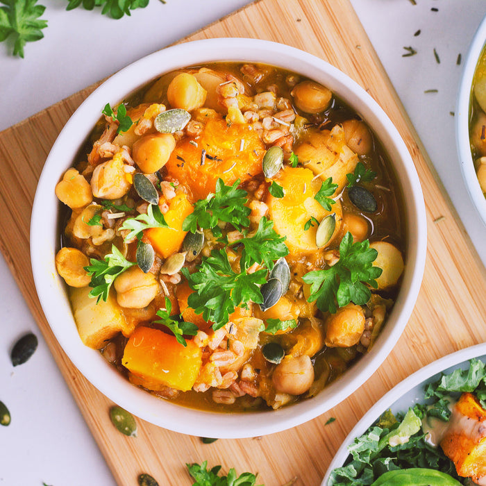 Pumpkin & Parsnip Pearl Spelt Stew