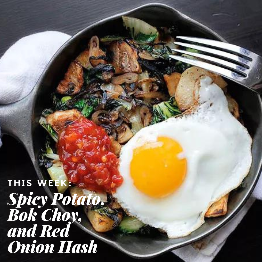 Spicy Potato, Bok Choy, and Red Onion Hash