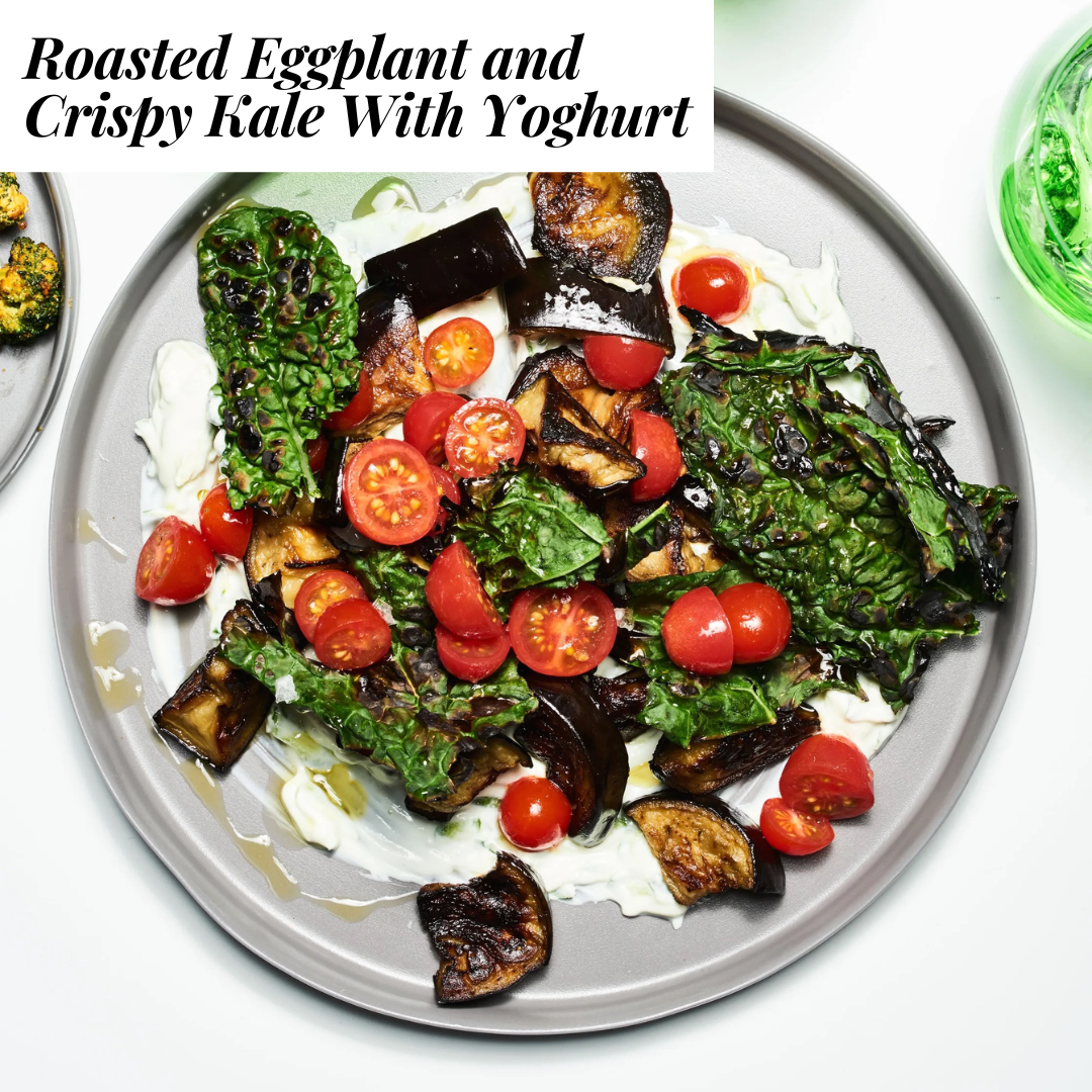 Roasted Eggplant and Crispy Kale With Yoghurt