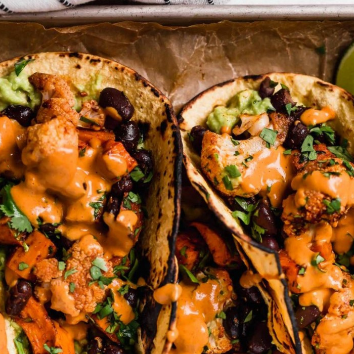 Roasted Sweet Potato + Cauliflower Tacos