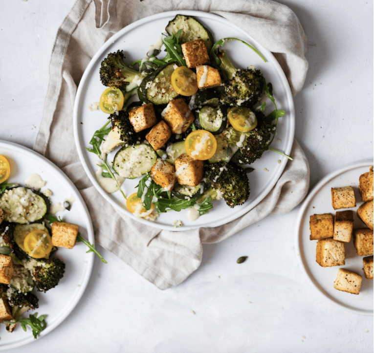 Zucchini, Broccoli & Rocket Salad with Crispy Jerk Tofu — Food Garden
