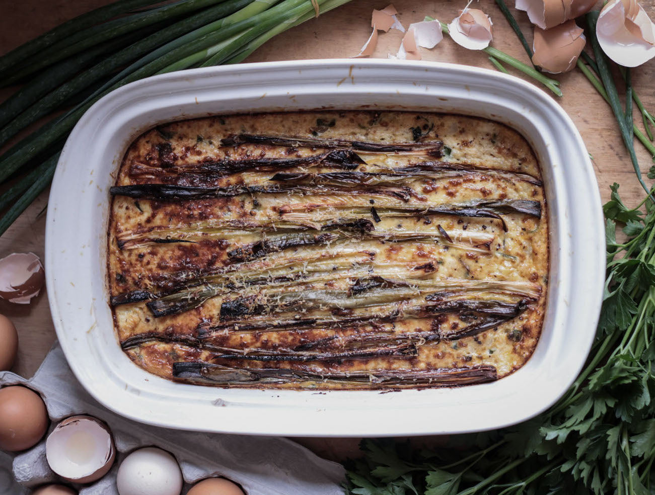 Roasted Spring Onion + Cauliflower Frittata