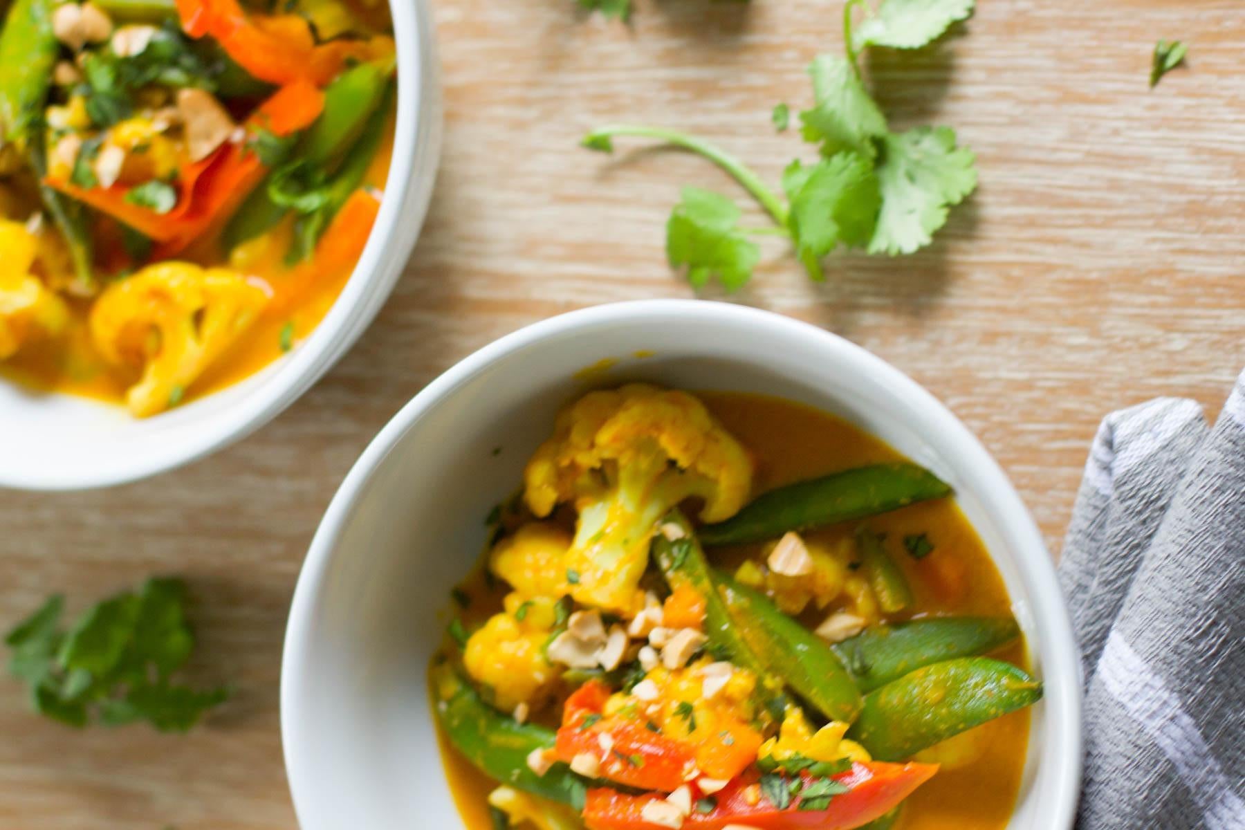 Thai Red Curry With Cauliflower And Snap Peas