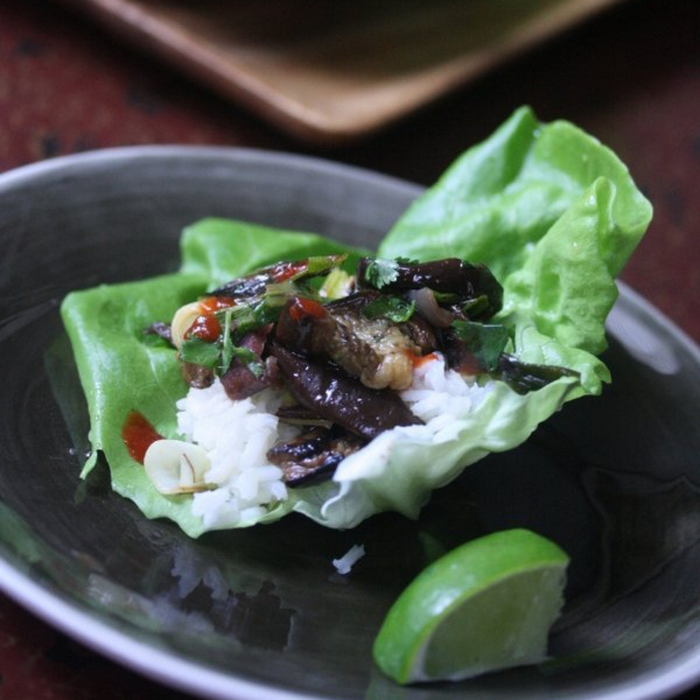 Vietnamese Eggplant and Leek Lettuce Wraps