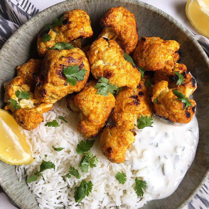 Spiced Cauliflower with Cool Cucumber Sauce
