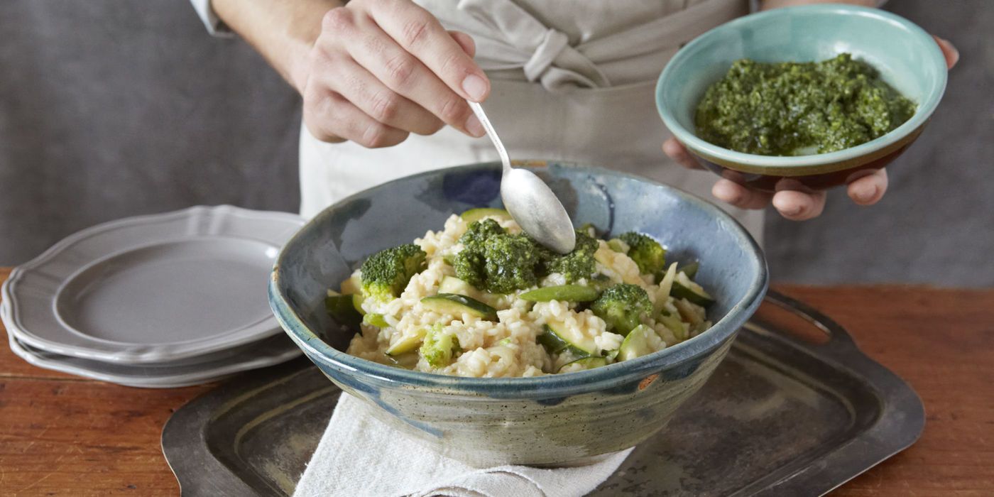 Broccoli Risotto with Bright Parsley Pesto