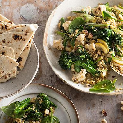 Broccolini, cauliflower and freekeh salad