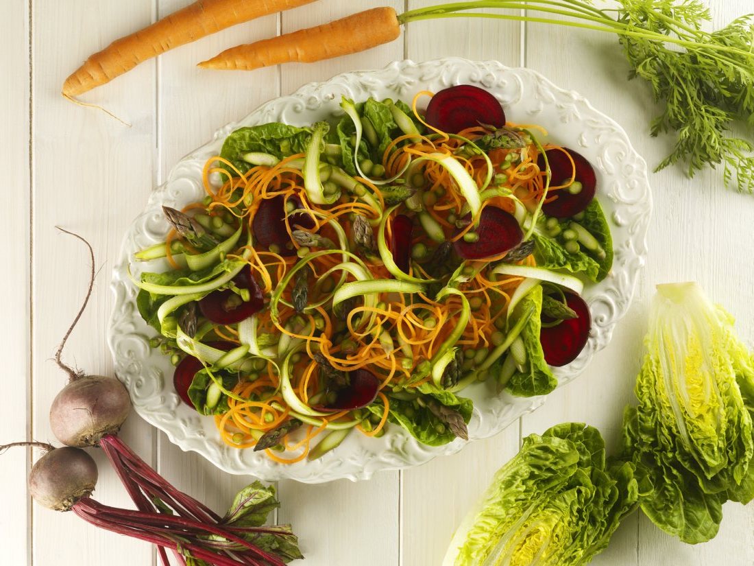 Carrot, Asparagus and Beetroot Salad with a Creamy Tahini Dressing