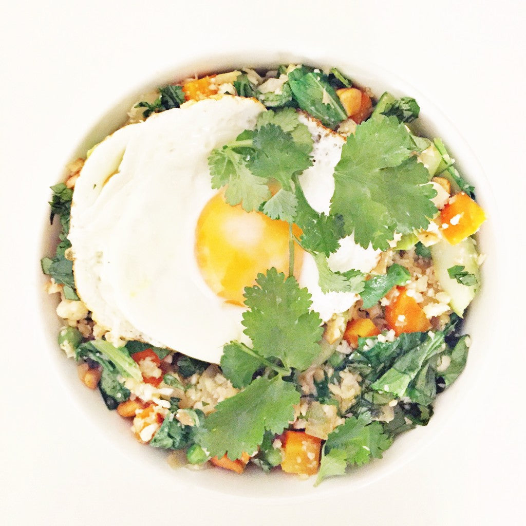 cauliflower fried rice with egg and cilantro