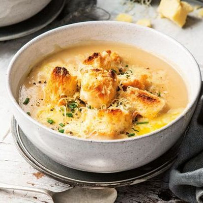 Cauliflower and Parsnip Soup with Parmesan Croutons