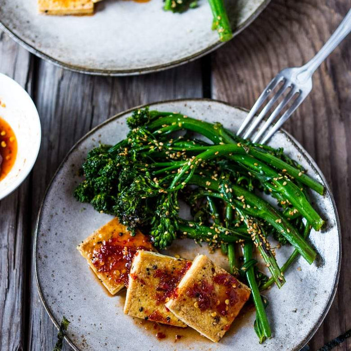 Chili Garlic Tofu with Sesame Broccolini