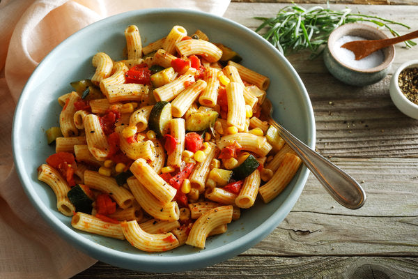 Pasta With Corn, Zucchini And Tomatoes