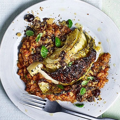 Italian-style Roast Cabbage Wedges with Tomato Lentils