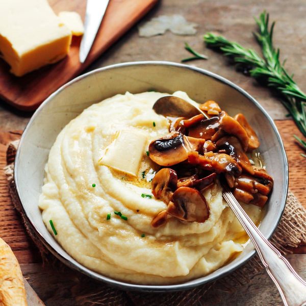 Mashed Cauliflower & Parsnips with Butter Mushrooms